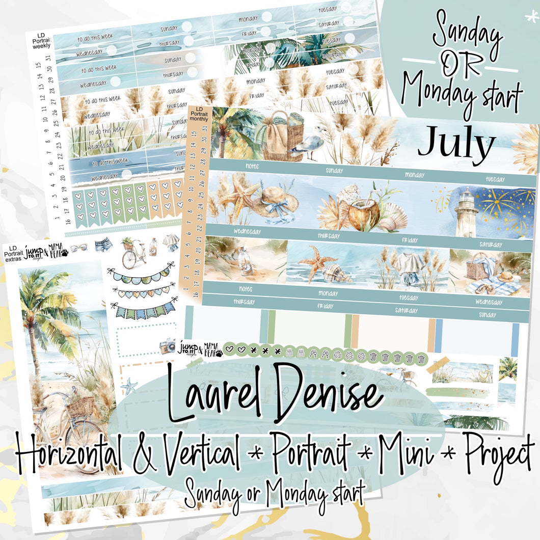 July Beach Days-for Laurel Denise Planner stickers - Portrait, Mini, Vertical, Horizontal & Project