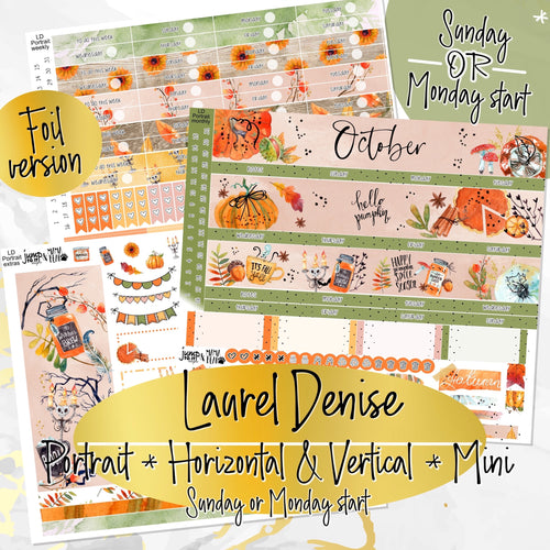 October Pumpkin Spice FOIL -for Laurel Denise Planner stickers - Portrait, Mini, Vertical, Horizontal & Project