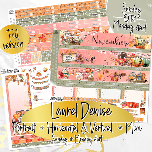 November Thanksgiving Bliss FOIL -for Laurel Denise Planner stickers - Portrait, Mini, Vertical, Horizontal & Project