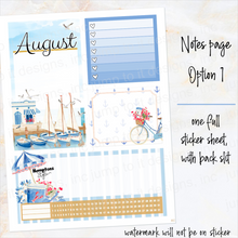Load image into Gallery viewer, New Release August Hamptons Notes monthly sticker -25/26 Erin Condren Vertical Horizontal 7"x9", Happy Planner Classic, Mini &amp; Big