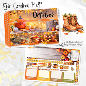 October Rustic monthly - Erin Condren Vertical Horizontal 7"x9", Happy Planner Classic, Mini & Big