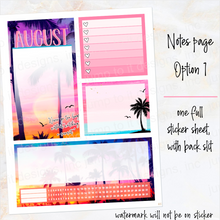 Load image into Gallery viewer, New Release August Sunset in Paradise Notes monthly sticker -25/26 Erin Condren Vertical Horizontal 7"x9", Happy Planner Classic, Mini &amp; Big
