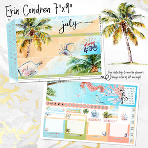 July Lazy Days monthly - Erin Condren Vertical Horizontal 7"x9", Happy Planner Classic, Mini & Big