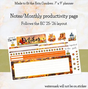 October Rustic  NEW25/26 Notes monthly sticker - Erin Condren Vertical Horizontal 7x9