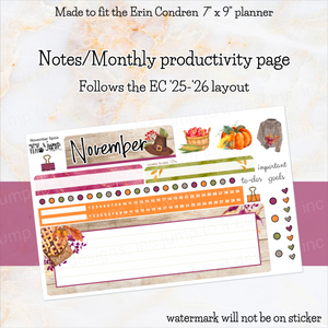 November Spice NEW25/26 Notes monthly sticker - Erin Condren Vertical Horizontal 7x9