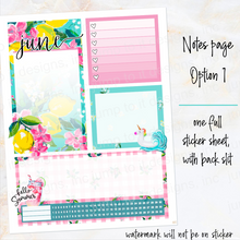 Load image into Gallery viewer, June Citrus Summer Notes monthly sticker -25/26 Erin Condren Vertical Horizontal 7"x9", Happy Planner Classic, Mini &amp; Big