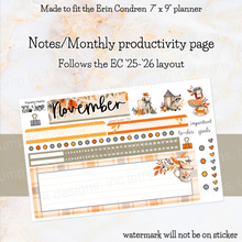 Load image into Gallery viewer, New Release November Thankful Hearts Notes monthly sticker -25/26 Erin Condren Vertical Horizontal 7"x9", Happy Planner Classic, Mini &amp; Big