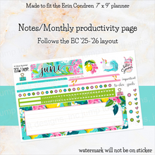 Load image into Gallery viewer, June Citrus Summer Notes monthly sticker -25/26 Erin Condren Vertical Horizontal 7"x9", Happy Planner Classic, Mini &amp; Big