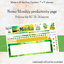 Load image into Gallery viewer, New Release March Lucky Charm Notes monthly sticker -25/26 Erin Condren Vertical Horizontal 7"x9", Happy Planner Classic, Mini &amp; Big