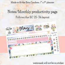 Load image into Gallery viewer, May Tiptoes Notes monthly sticker -25/26 Erin Condren Vertical Horizontal 7"x9", Happy Planner Classic, Mini &amp; Big