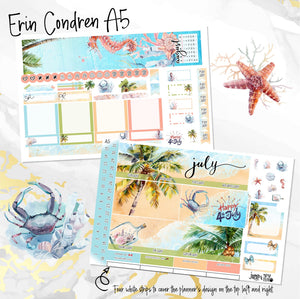 July Lazy Days monthly - Erin Condren Vertical Horizontal 7"x9", Happy Planner Classic, Mini & Big
