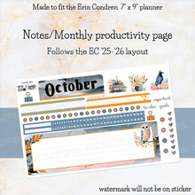 Load image into Gallery viewer, New Release October Mist Notes monthly sticker -25/26 Erin Condren Vertical Horizontal 7"x9", Happy Planner Classic, Mini &amp; Big