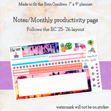 Load image into Gallery viewer, New Release August Sunset in Paradise Notes monthly sticker -25/26 Erin Condren Vertical Horizontal 7"x9", Happy Planner Classic, Mini &amp; Big