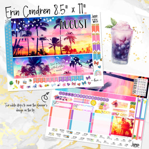 August Sunset in Paradise monthly - Erin Condren Vertical Horizontal 7"x9", Happy Planner Classic, Mini & Big