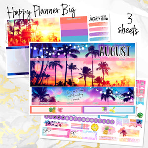 August Sunset in Paradise monthly - Erin Condren Vertical Horizontal 7"x9", Happy Planner Classic, Mini & Big