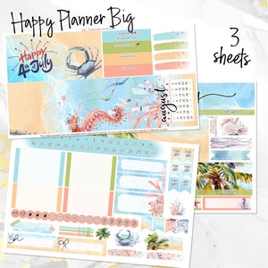 July Lazy Days monthly - Erin Condren Vertical Horizontal 7"x9", Happy Planner Classic, Mini & Big