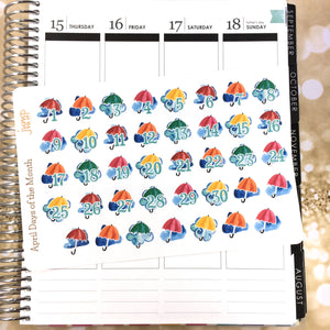 Days of the Month / Countdown planner calendar stickers       (S-100+)