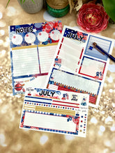 Load image into Gallery viewer, July Freedom Notes monthly sticker -25/26 Erin Condren Vertical Horizontal 7"x9", Happy Planner Classic, Mini &amp; Big