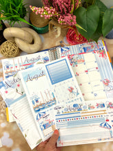 Load image into Gallery viewer, New Release August Hamptons Notes monthly sticker -25/26 Erin Condren Vertical Horizontal 7"x9", Happy Planner Classic, Mini &amp; Big