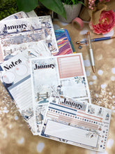 Load image into Gallery viewer, January Winter Haze Notes monthly sticker -Erin Condren Vertical Horizontal 7&quot;x9&quot;, Happy Planner Classic, Mini &amp; Big