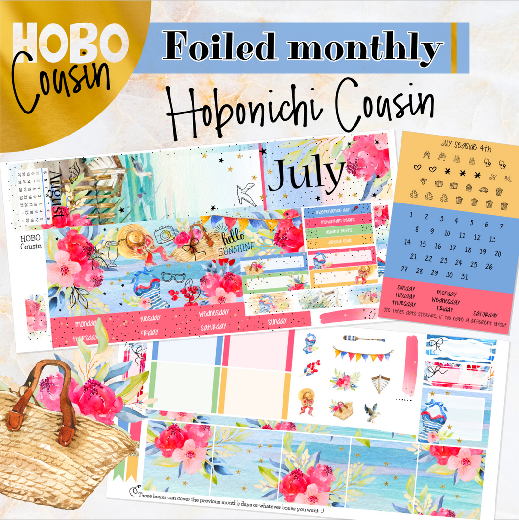 July Seaside 4th FOILED monthly - Hobonichi Cousin A5 personal planner