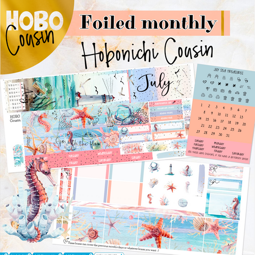July Sea Treasures FOILED monthly - Hobonichi Cousin A5 personal planner