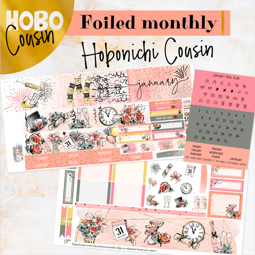January New Year ’23 FOILED monthly - Hobonichi Cousin A5 personal planner