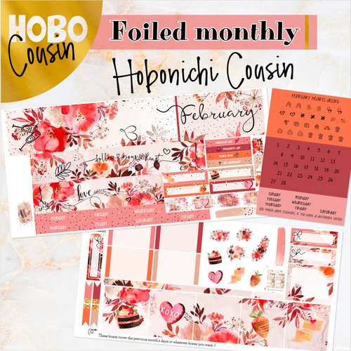February Hearts Desire FOILED monthly - Hobonichi Cousin A5 personal planner