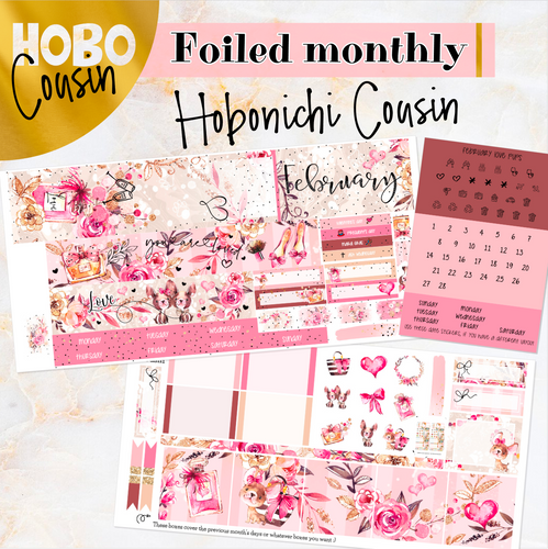 February Love Pups FOILED monthly - Hobonichi Cousin A5 personal planner