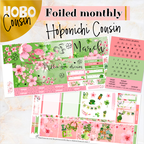 March Spring Dreaming FOILED monthly - Hobonichi Cousin A5 personal planner