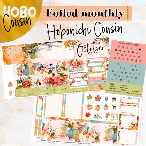 October Harvest Romance FOILED monthly - Hobonichi Cousin A5 personal planner