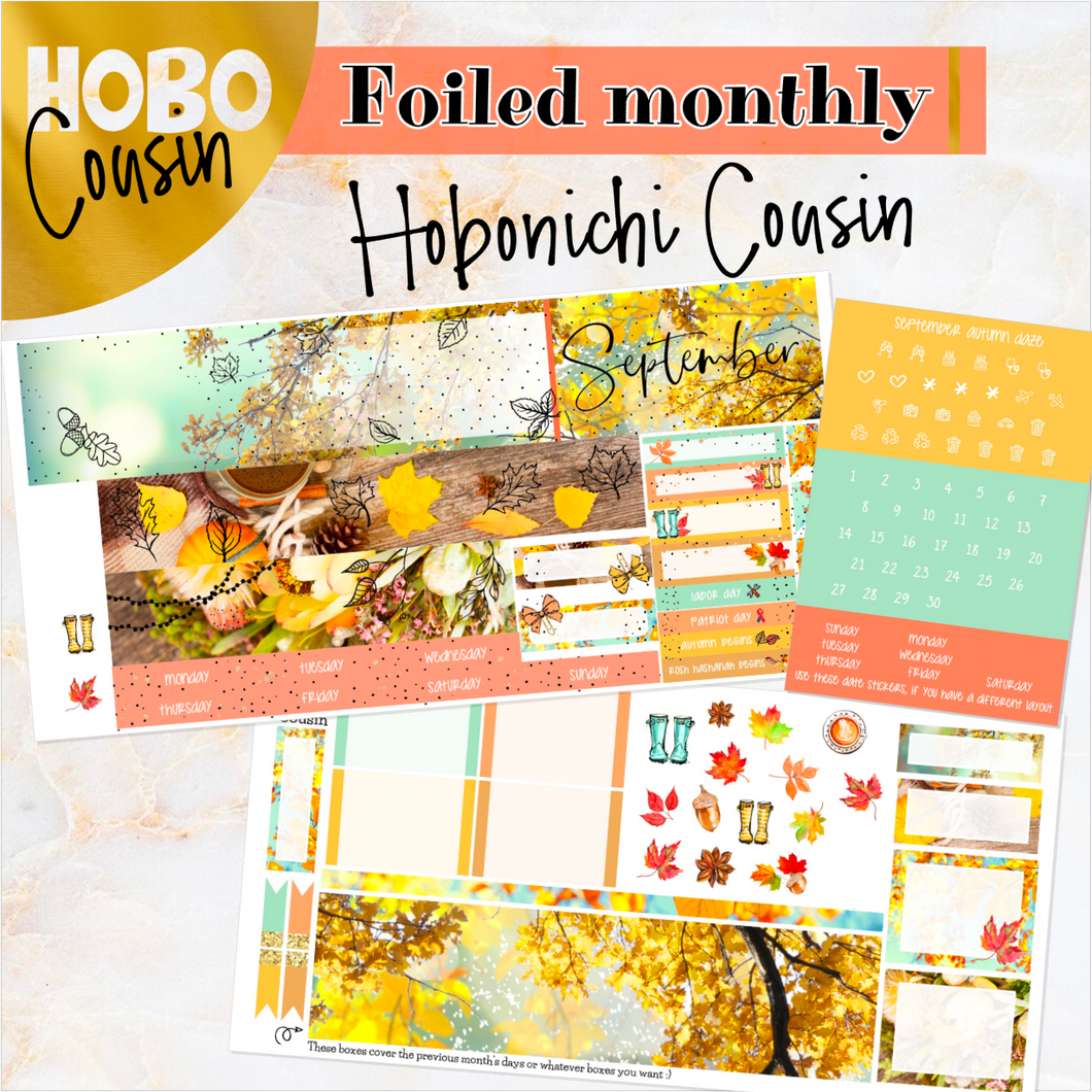 September Autumn Daze FOILED monthly - Hobonichi Cousin A5 personal planner