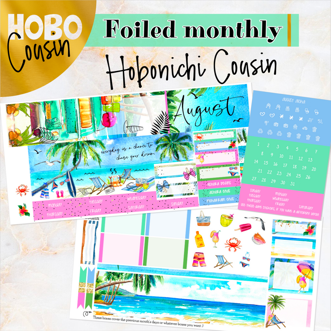 August Aloha FOILED monthly - Hobonichi Cousin A5 personal planner