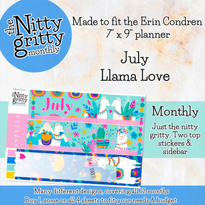 July Llama Love - The Nitty Gritty Monthly - Erin Condren Vertical Horizontal