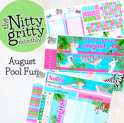 August Pool Fun - The Nitty Gritty Monthly - Erin Condren Vertical Horizontal