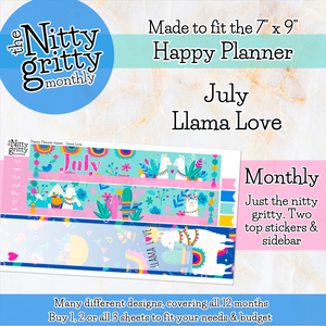 July Llama Love - The Nitty Gritty Monthly - Happy Planner Classic