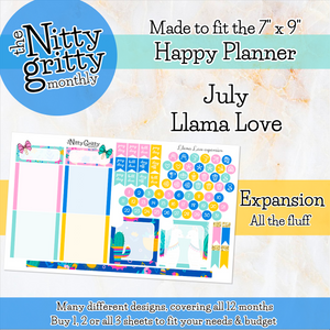 July Llama Love - The Nitty Gritty Monthly - Happy Planner Classic