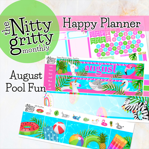 August Pool Fun - The Nitty Gritty Monthly - Happy Planner Classic