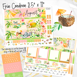 August Sunkissed Summer monthly - Erin Condren Vertical Horizontal 7"x9", Happy Planner Classic, Mini & Big