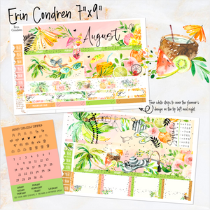 August Sunkissed Summer FOILED monthly - Erin Condren Vertical Horizontal 7"x9", Happy Planner Classic, Mini & Big