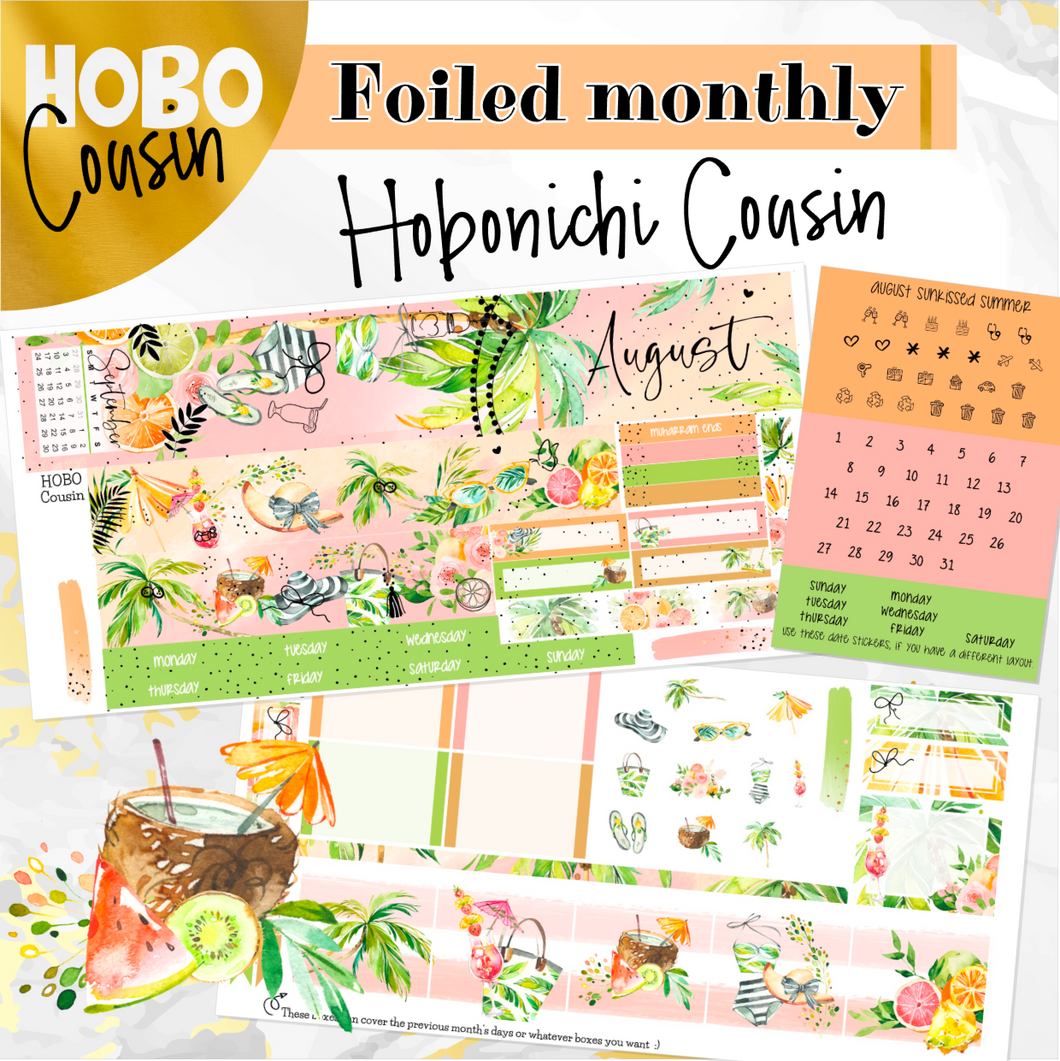 August Sunkissed Summer FOILED monthly - Hobonichi Cousin A5 personal planner