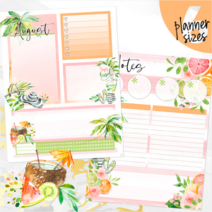 August Sunkissed Summer Notes monthly sticker - Erin Condren Vertical Horizontal 7"x9", Happy Planner Classic, Mini & Big