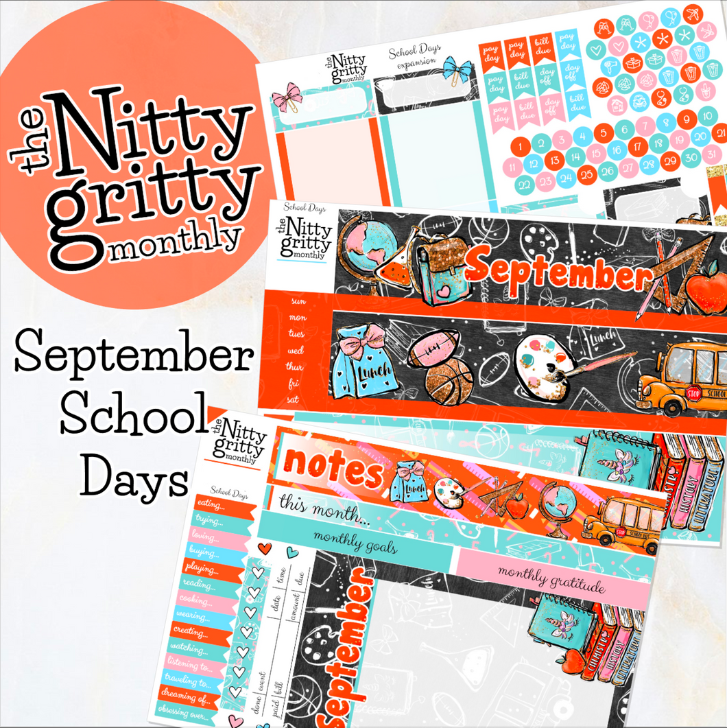 September School Days - The Nitty Gritty Monthly - Erin Condren Vertical Horizontal