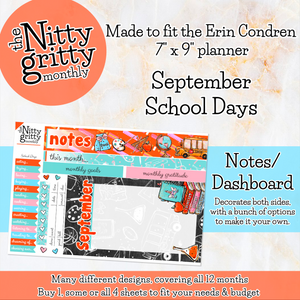 September School Days - The Nitty Gritty Monthly - Erin Condren Vertical Horizontal