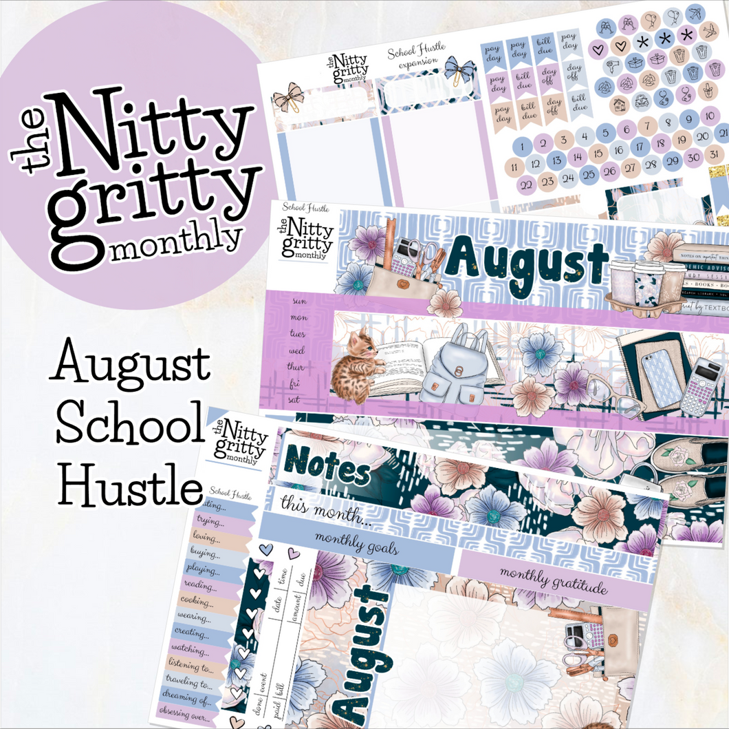 August School Hustle - The Nitty Gritty Monthly - Erin Condren Vertical Horizontal