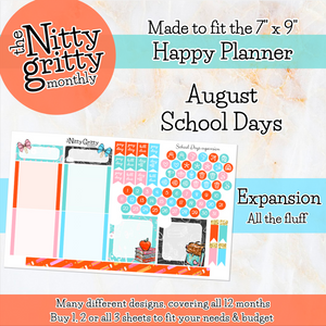 August School Days - The Nitty Gritty Monthly - Happy Planner Classic