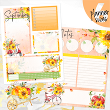 Load image into Gallery viewer, September Sunflowers Notes monthly sticker - Erin Condren Vertical Horizontal 7&quot;x9&quot;, Happy Planner Classic, Mini &amp; Big