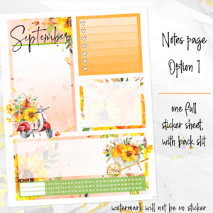 September Sunflowers Notes monthly sticker - Erin Condren Vertical Horizontal 7"x9", Happy Planner Classic, Mini & Big