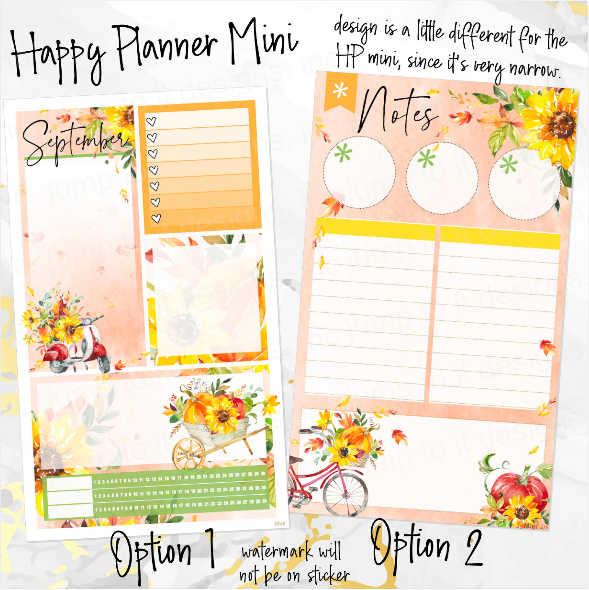 Fall Sunflowers - POCKET Mini Weekly Kit Planner stickers – Jump