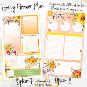 September Sunflowers Notes monthly sticker - Erin Condren Vertical Horizontal 7"x9", Happy Planner Classic, Mini & Big